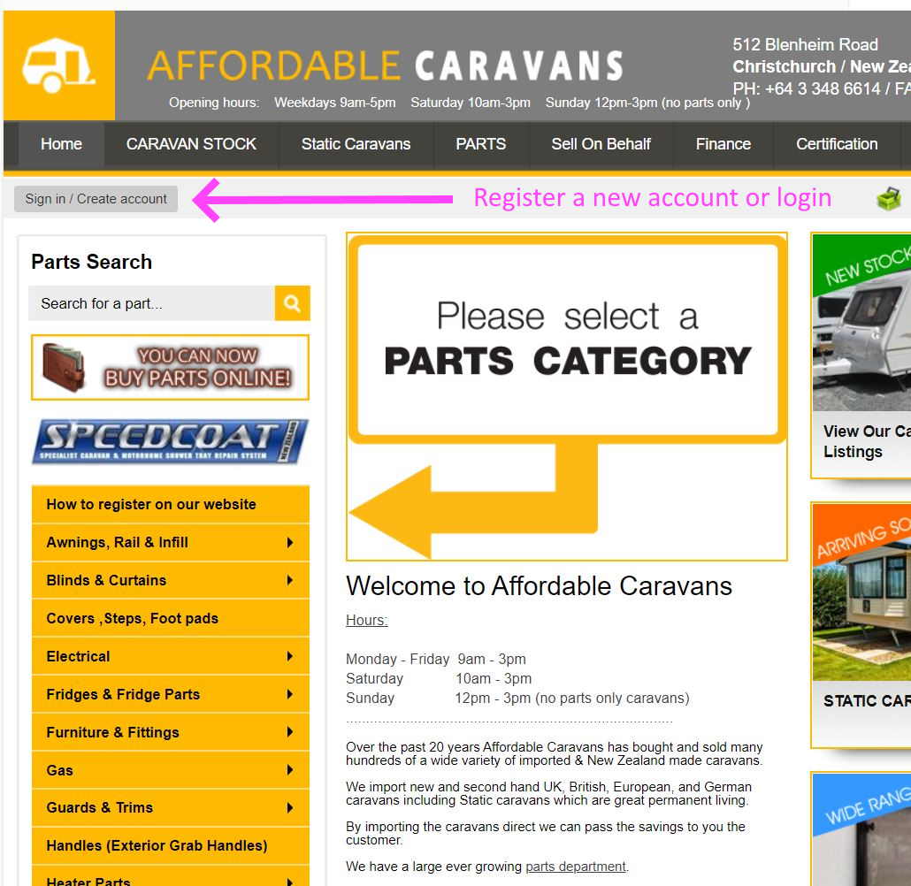 How to order from our website Affordable Caravans